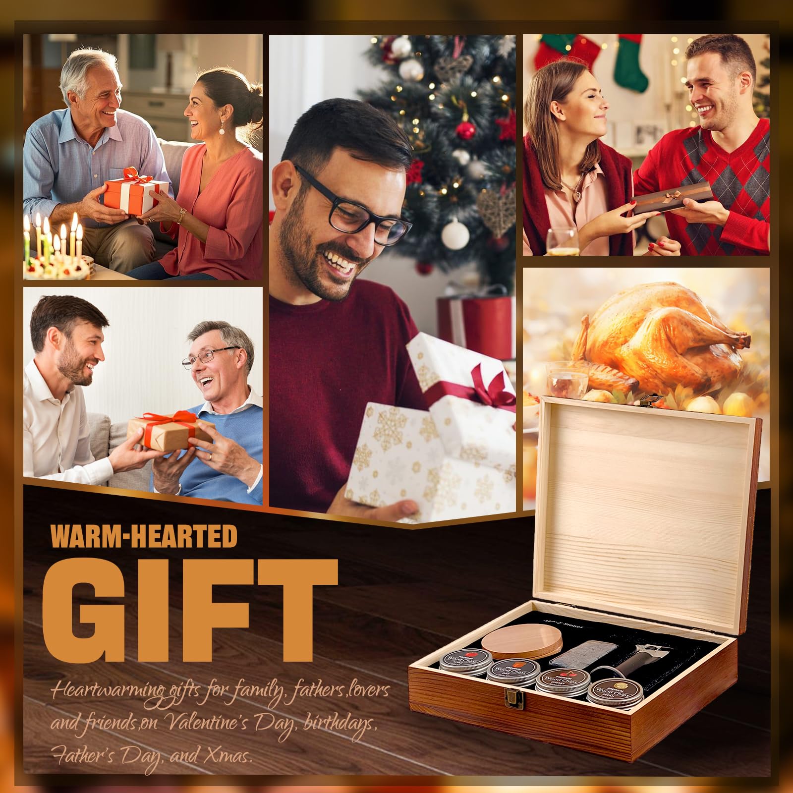 Kit de Fumoir Cocktail, MKNZOME Kit de Fumoir à Whisky à l'ancienne avec 4 Saveurs de Copeaux de Bois Ensemble Fumeur Cocktail Cadeau d'anniversaire Noël Fête des Pères pour Homme, Papa, Mari