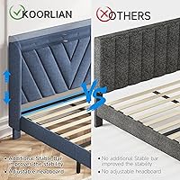 Vista 5 de koorlian Base de cama Queen con cabecero, base de cama tapizada ajustable con puertos tipo C y USB, cabecera de almacenamiento con respaldo de ala