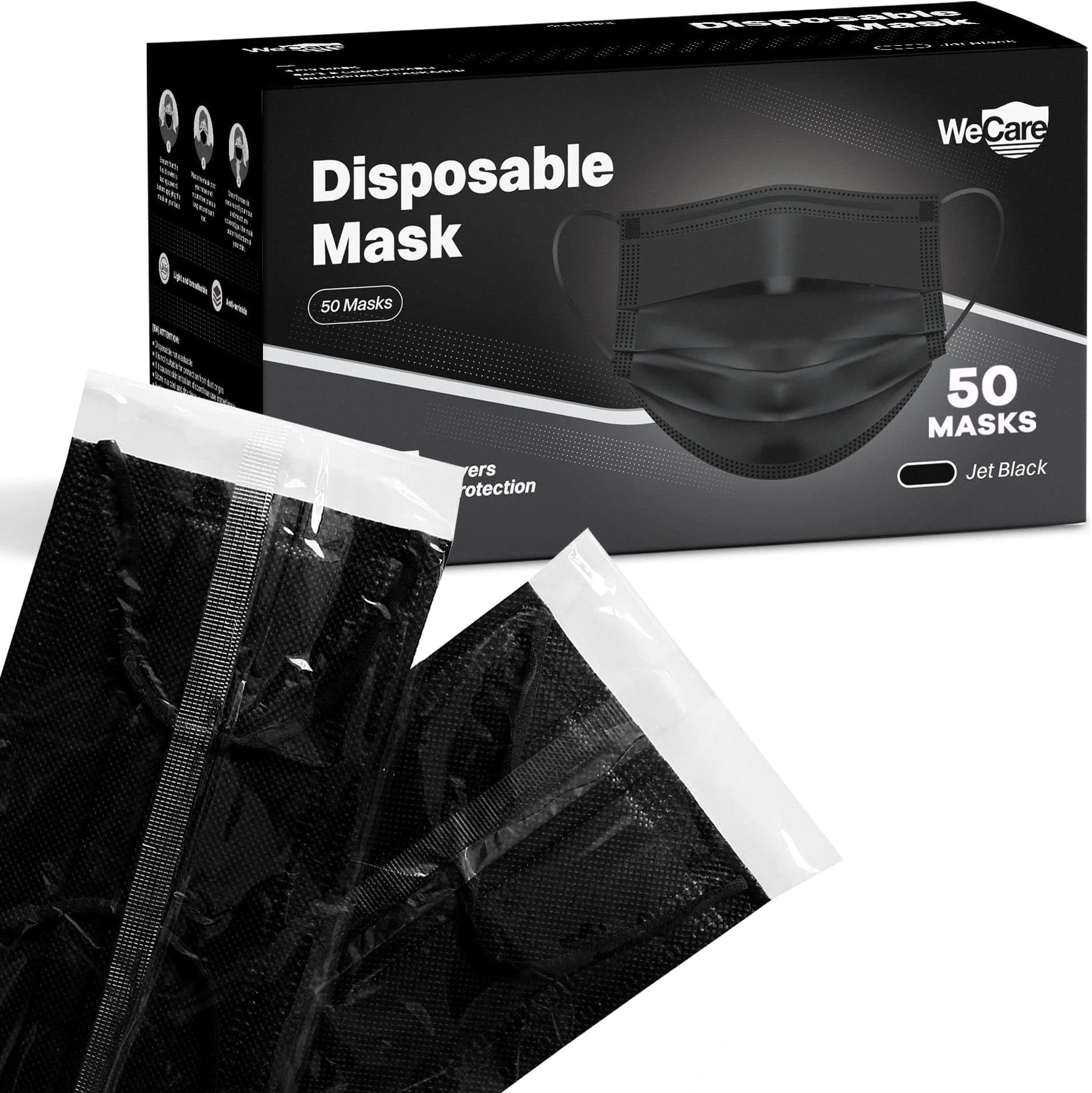 WeCare Disposable Face Mask Individually Wrapped - 50 Pack, Printed Masks - 3 Ply