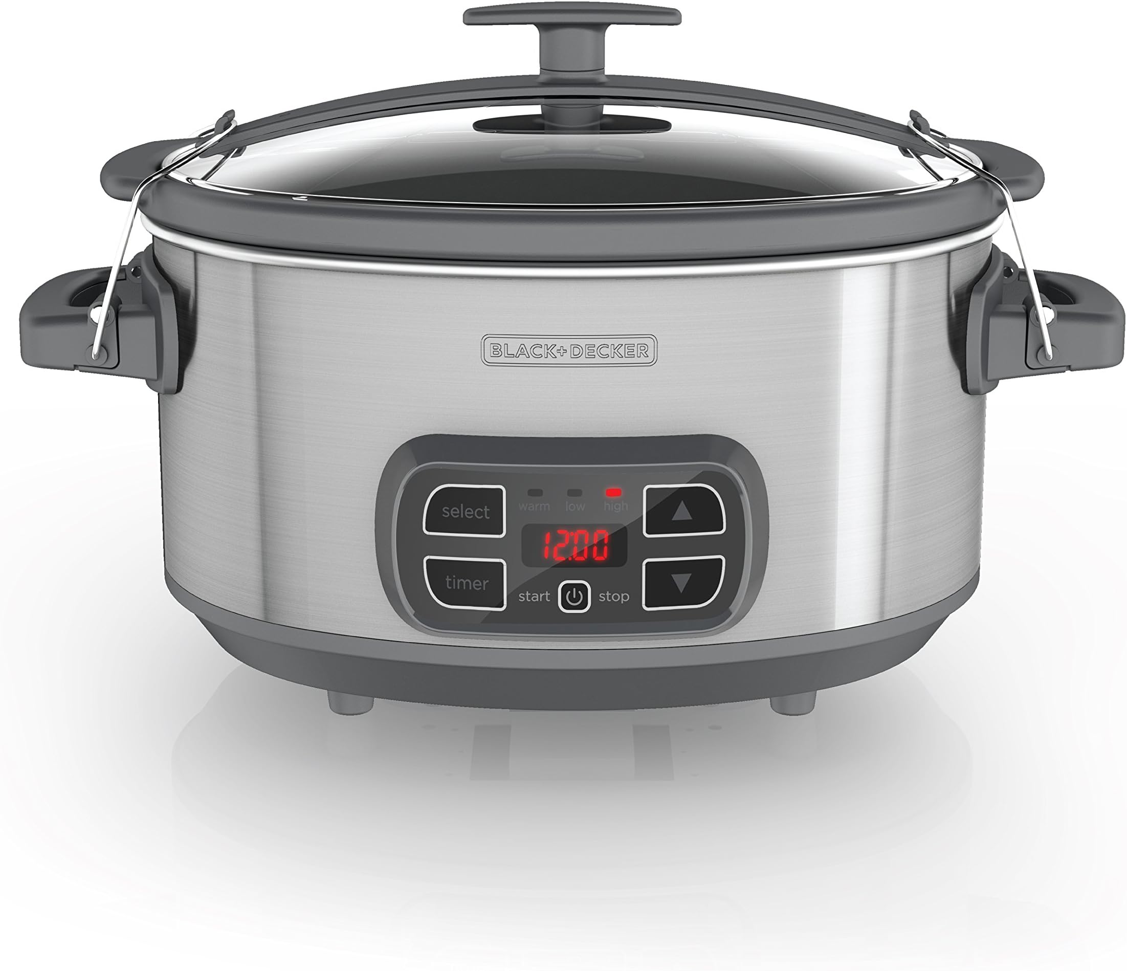 BLACK+DECKER SCD1007 7 Quart Programmable Slow Cooker with Digital Timer, Portable with Locking Lid, Stainless Steel