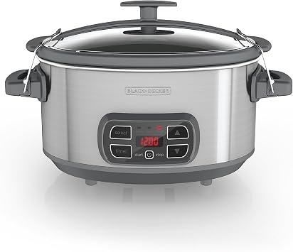 BLACK+DECKER SCD1007 7 Quart Programmable Slow Cooker with Digital Timer, Portable with Locking Lid, Stainless Steel