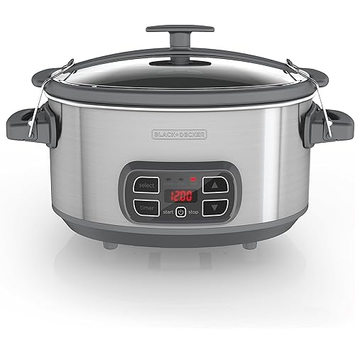 BLACK+DECKER SCD1007 7-Qt Locking Lid Digital Slow Cooker, Silver