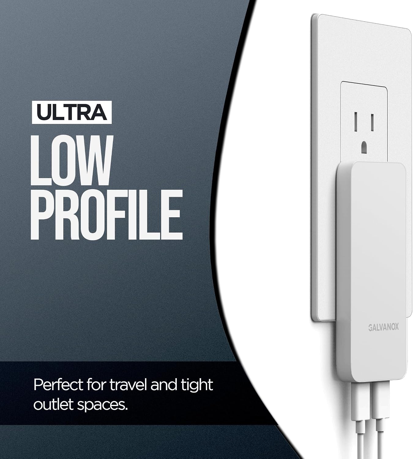 Galvanox Dual USB-C Flat Wall Charger - Super Fast Charging (35W) Ultra Slim Outlet Plug, Multi Port Type C for iPhone 16/17 Pro Max and Samsung Galaxy Phones (White)