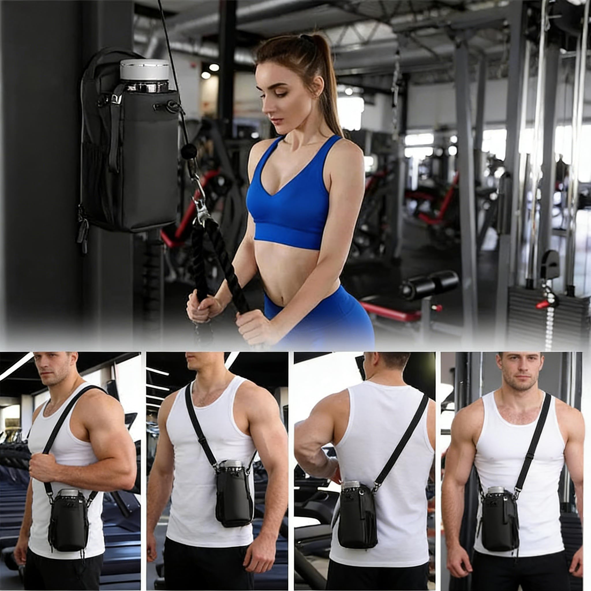 Sadodo Magnetyczna torba sportowa do studia fitness – mała torba gimnastyczna przylega do sprzętu treningowego – 25 x 15 x 11 cm torba dla mężczyzn i kobiet, w zestawie chłodzący ręcznik, kieszeń na