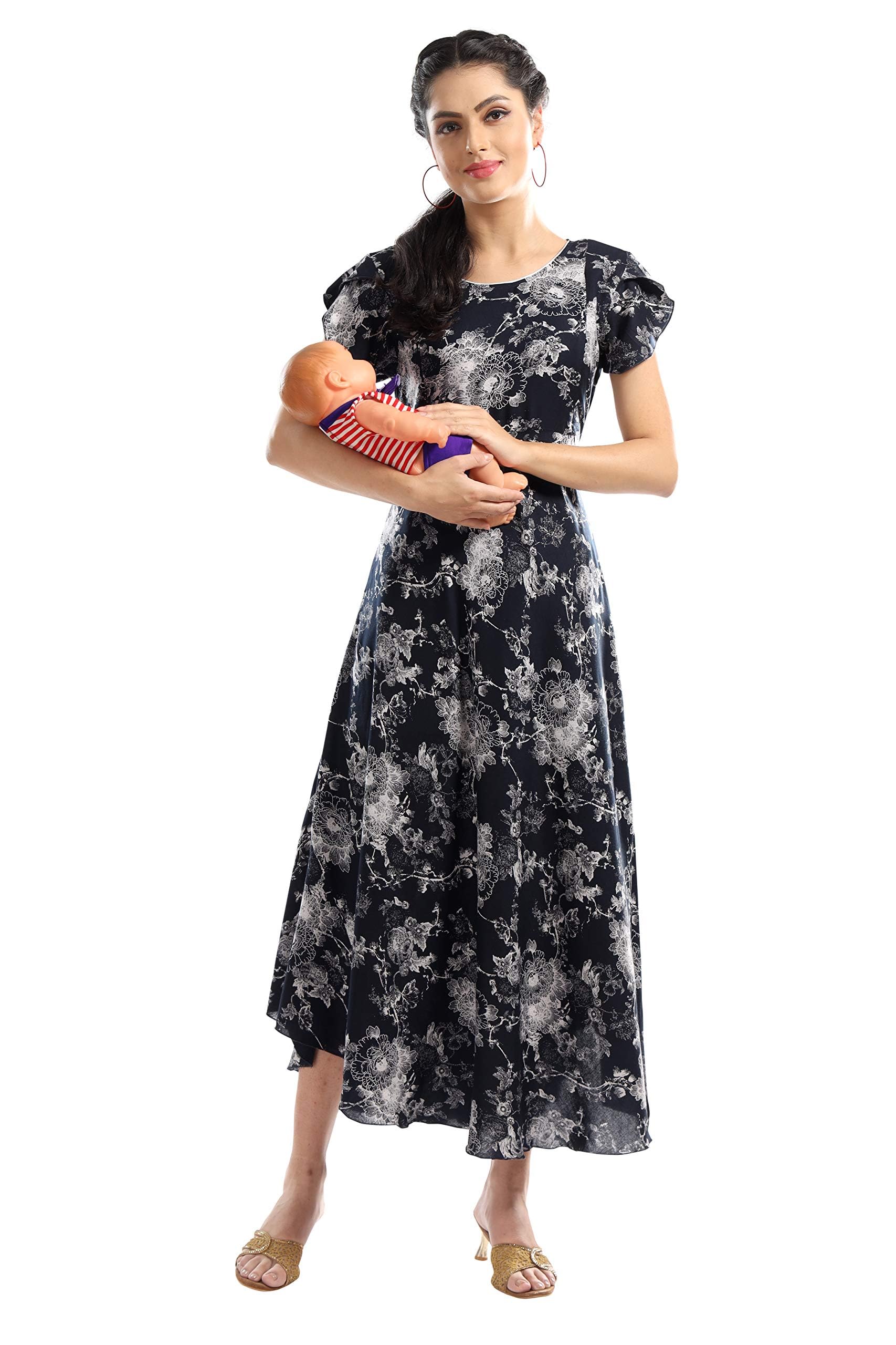 AV2 Women's Viscose Regular Fit Maternity Maternity Wear Dress