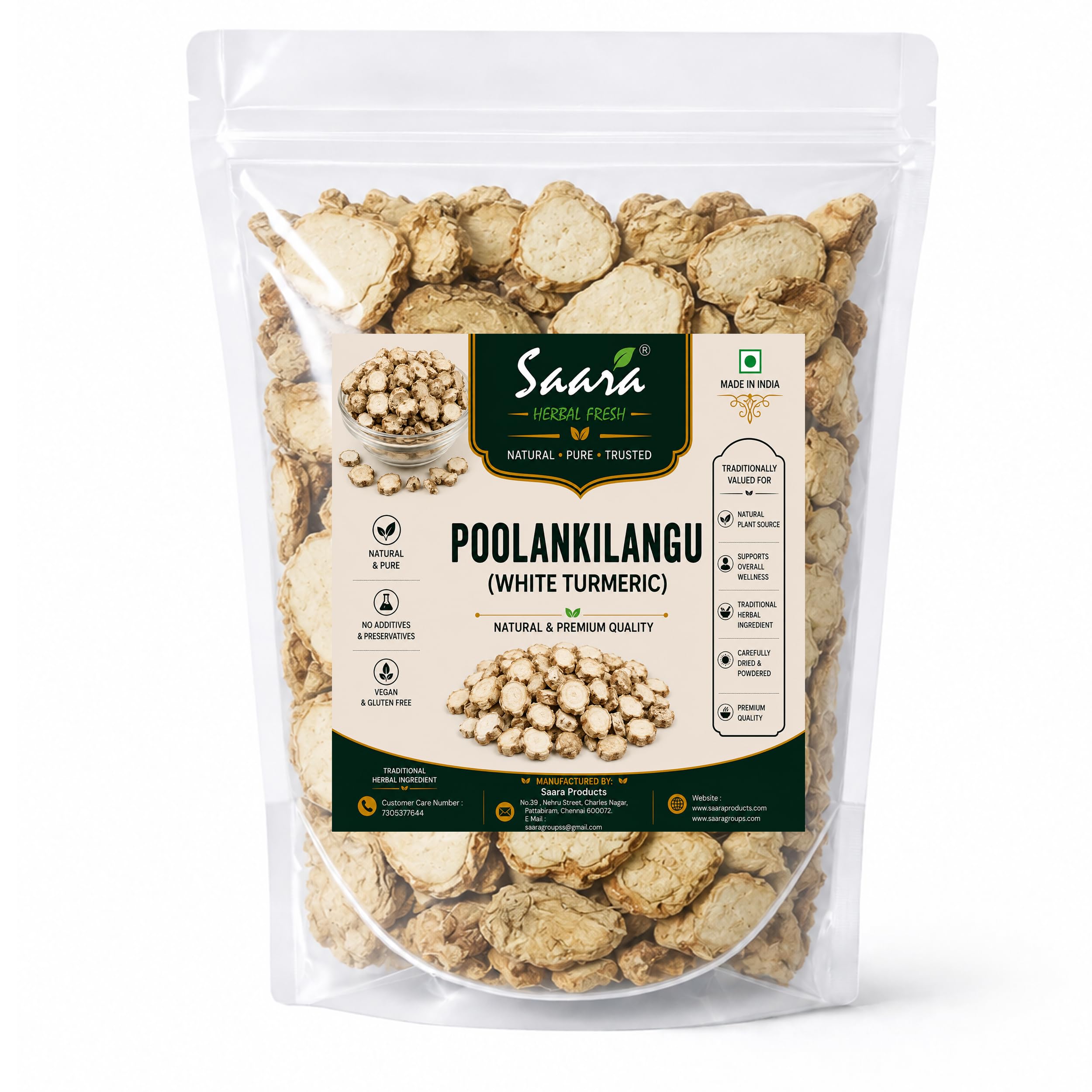 SAARA White Turmeric Root, Kichilli Kilangu, Poolan kilangu, Zedoary root, Kapoor Kachri, Kapur Kachri, Used for Digestive Problem, 250g-picture-34
