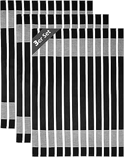 Lashuma Juego de paños de cocina 100% algodón, tamaño del pañuelo: 50 x 70 cm, a rayas, color blanco y negro