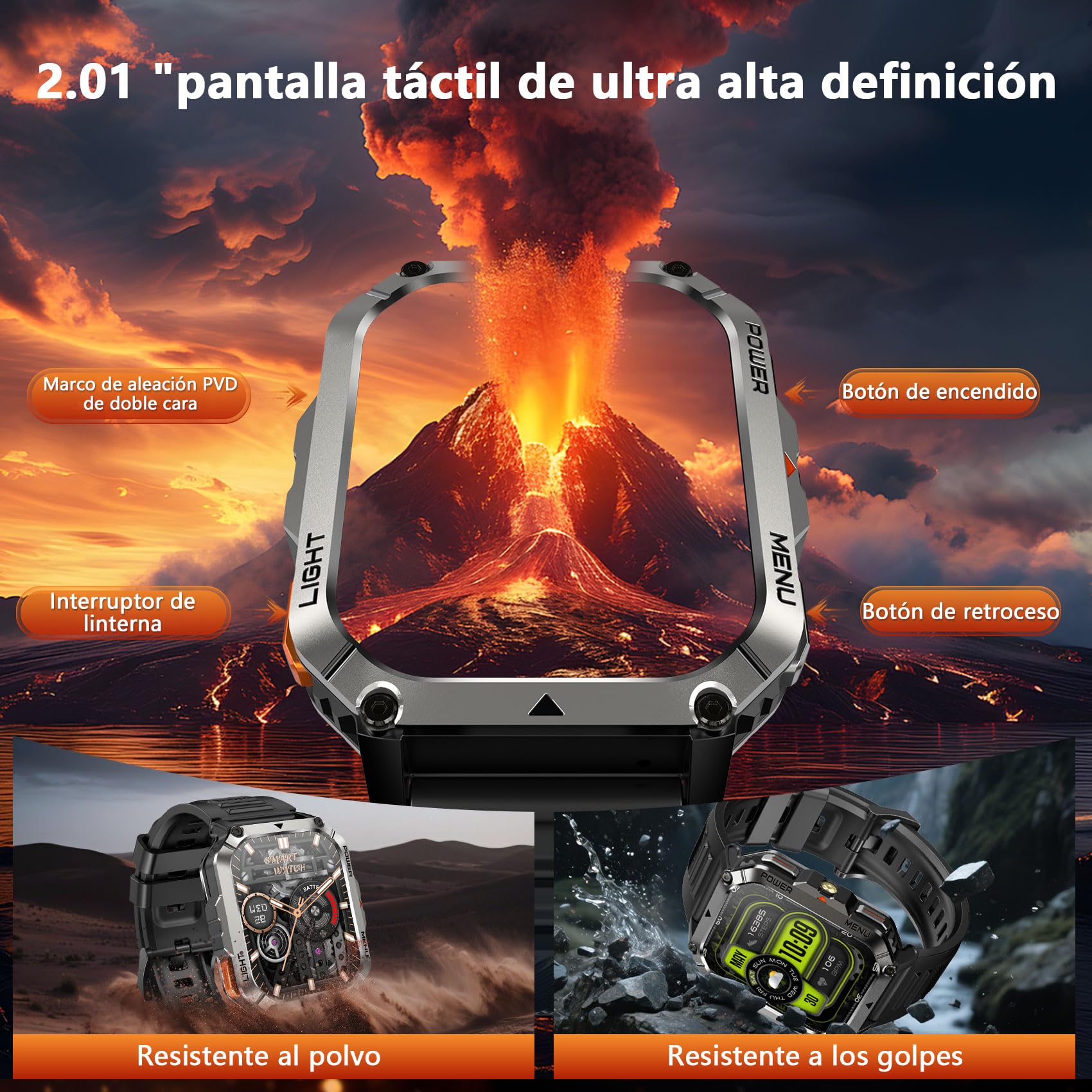 Blackview Reloj Inteligente Hombre Militar - Linterna y Brújula, 2.01"Smartwatch Hombre con 100+ Modos Deportivos, Llamadas Bluetooth/Notificación, Pulsómetro/Oxímetro/Sueño, Pulsera Actividad, Negro