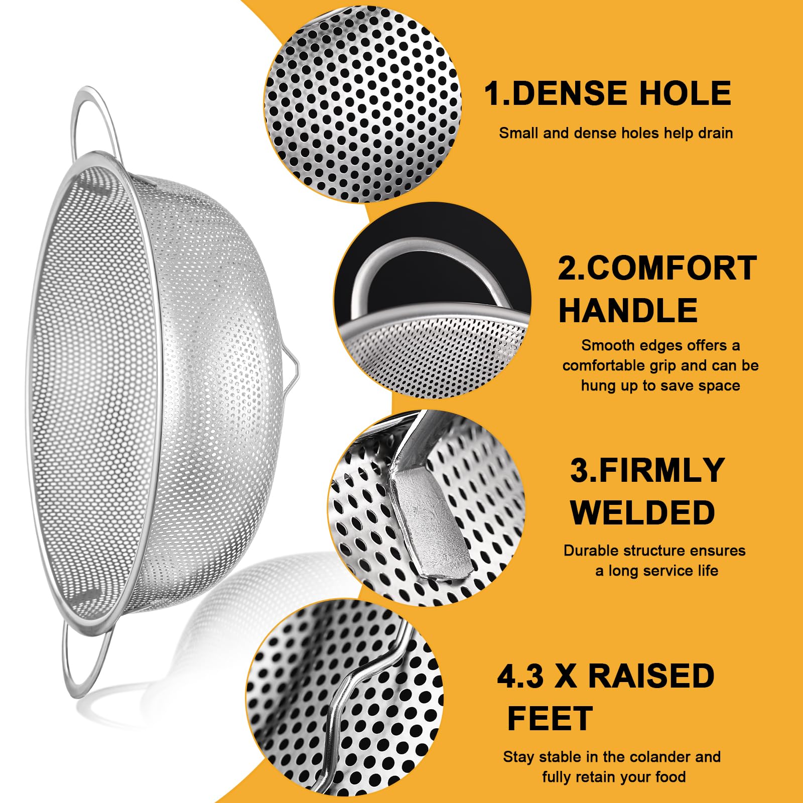 Set Scolapasta In Acciaio Inox - 3 Pezzi Microforati (16, 22, 28 Cm), Lavabili In Lavastoviglie - Foto 8