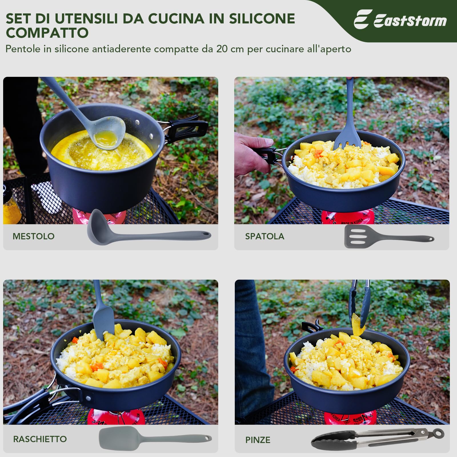 E EASTSTORM Set di Utensili da Cucina da Campeggio, Campeggio Accessori Utili Adatto per Pentole Stoviglie Campeggio, Leggero, Impermeabile e Facile da Riporre, Adatto per Escursioni Individuali