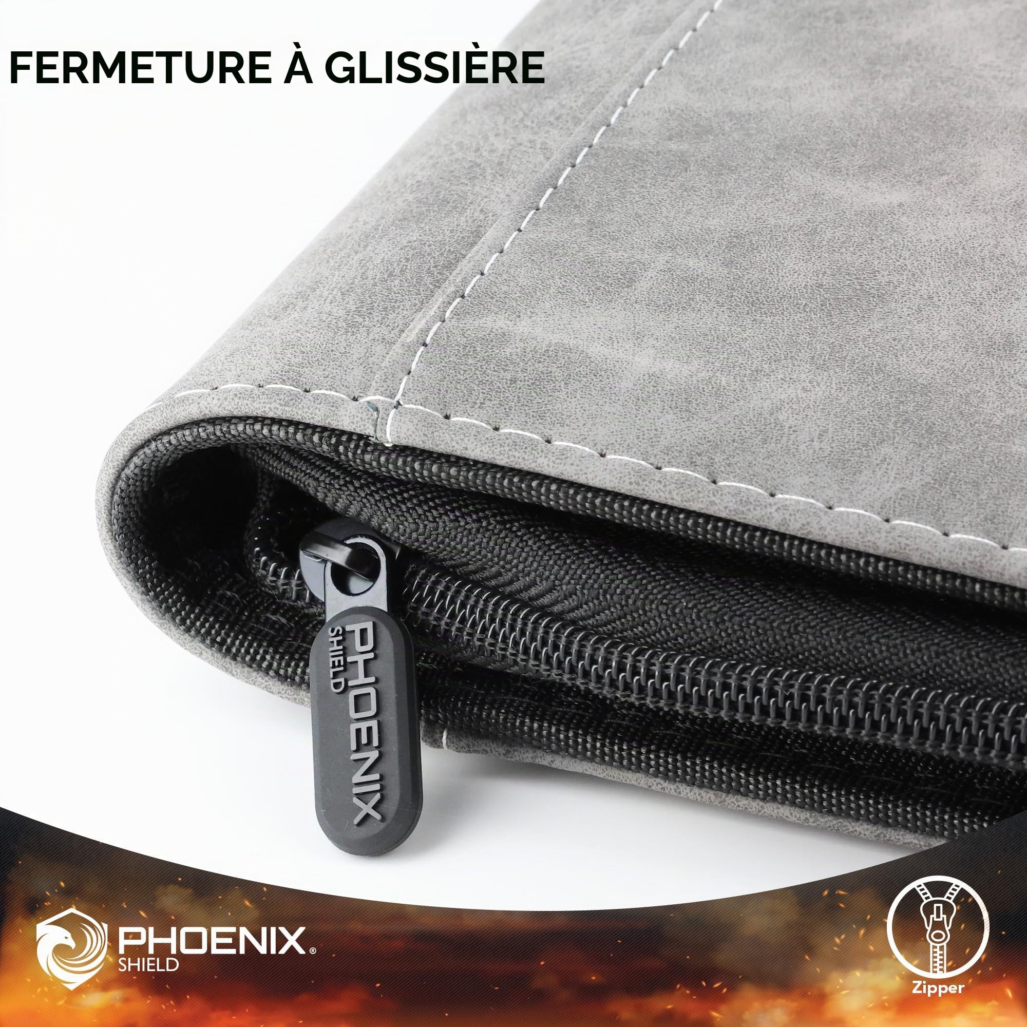 Phoenix Shield 69109 – Album Gris effet cuir 9 pochettes pour cartes en toploader (360 cartes) – Classeur rigide à fermeture éclair avec ouverture latérale