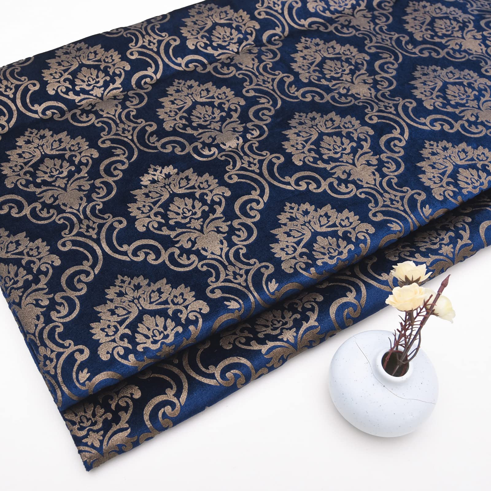 Azul marino Tejido de terciopelo tela de terciopelo de sofá con estampado floral suave para materiales de manualidades de bricolaje almohadas, cortinas fondo de foto decorativo 145x100(Size:1.45m*10m)