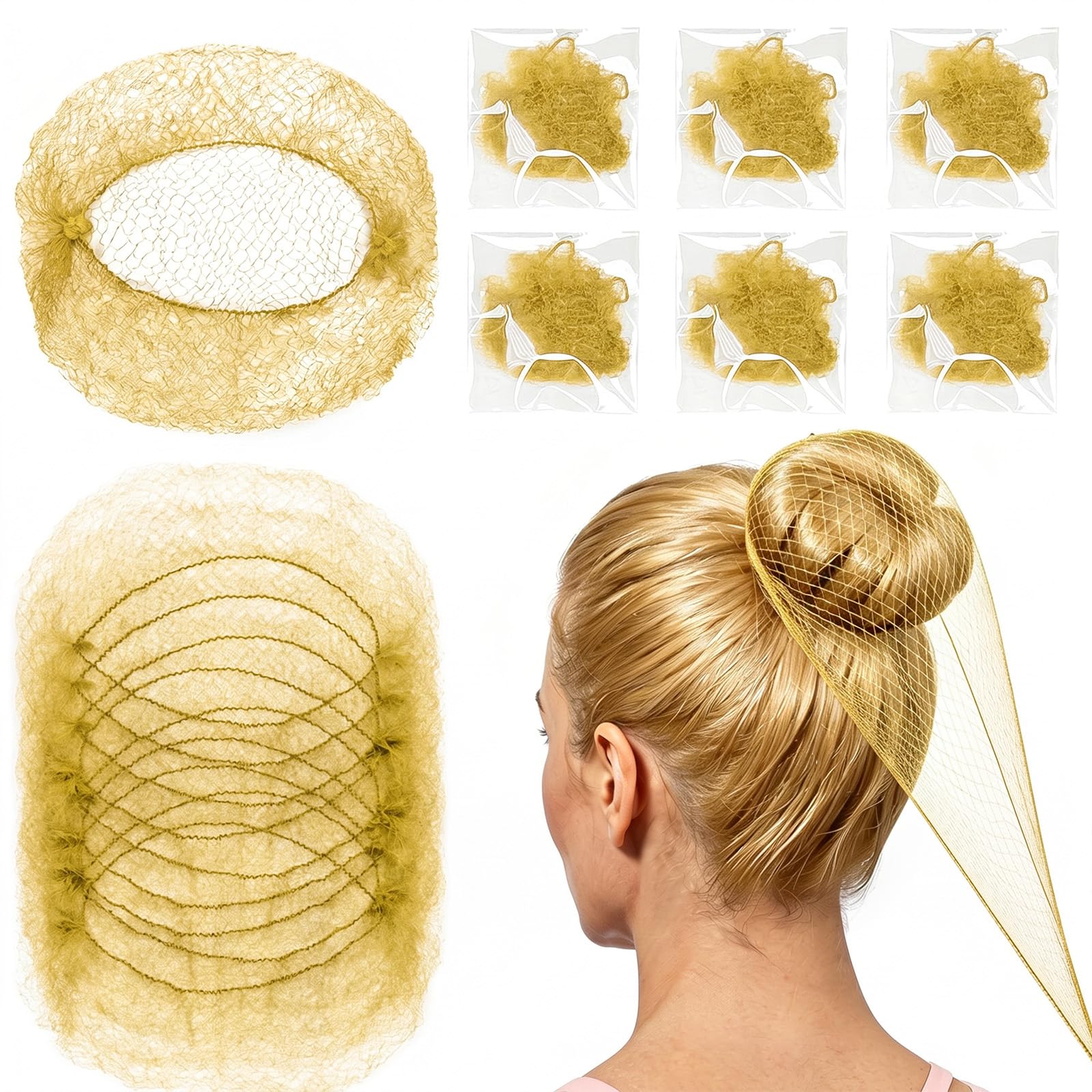 50PCS Haarnetze Invisible Mesh Hair Netze (Blond) Elastische Haarknoten für Balletttänzer, Gymnastik, Reiten, Koch, Krankenschwester