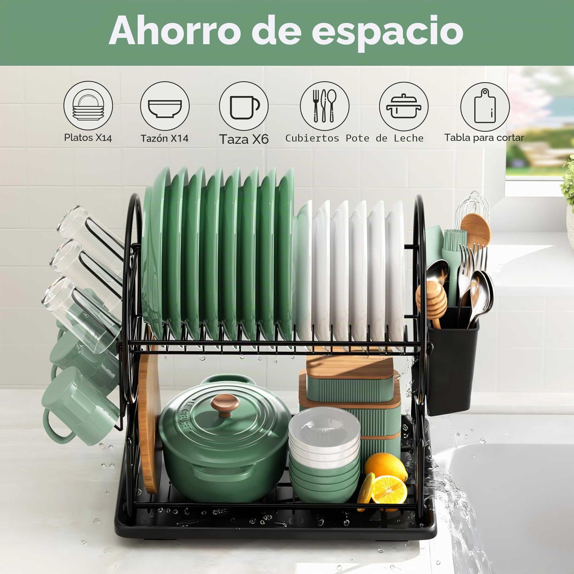 niffgaff Escurreplatos Acero Inoxidable Cocina, Función de Drenaje Automático Escurridor de Platos para Fregadero, Escurre Platos Armarios, Escurreplatos Negro