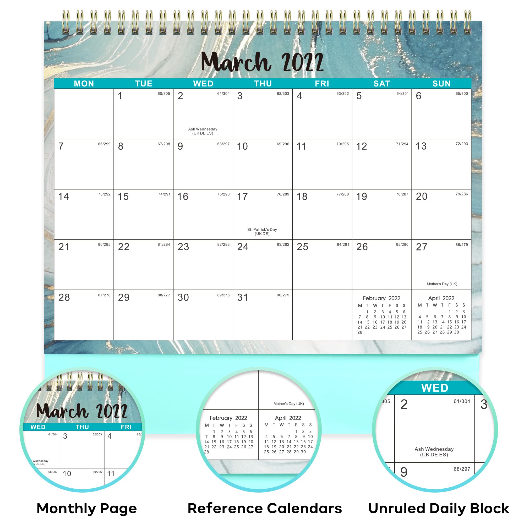 Desk Calendar 2022 Standing Flip 2022 Calendar with Thick Paper, 25.5