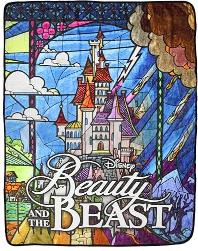 Disney Beauty and The Beast - Manta de felpa con diseño de castillo encantado, 46 x 60 pies