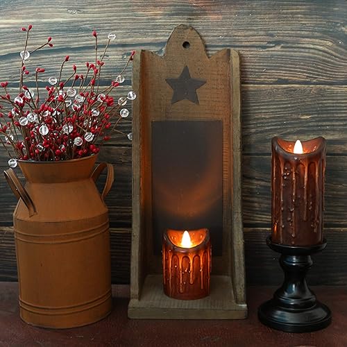Miniatura 5 de CVHOMEDECO. Velas de pilar LED de cera real sumergidas a mano con control remoto, luces de llama parpadeantes de campo de Primitivas, decoración de