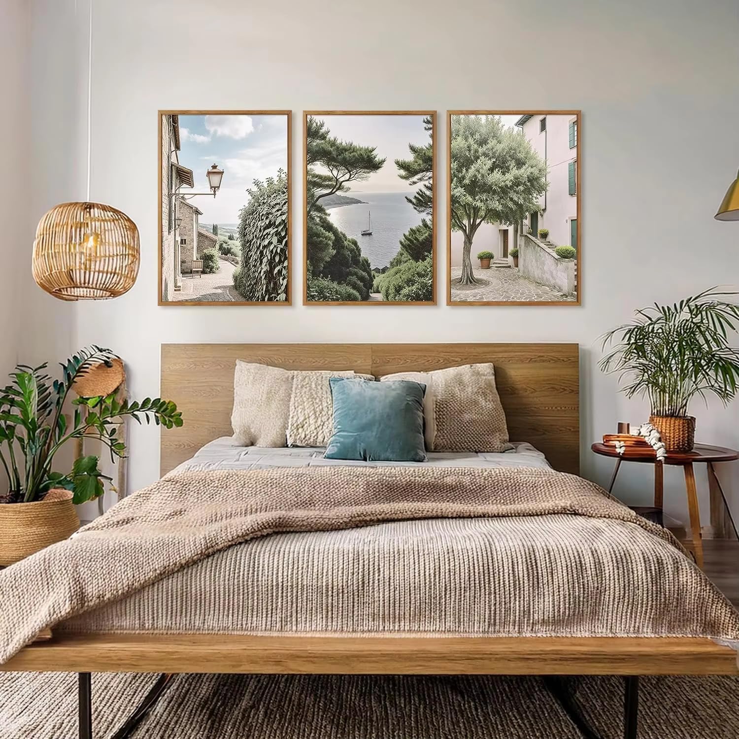 GOSRD Póster en lienzo con diseño retro de paisaje urbano, ideal para galerías de arte, decoración de paredes, estilo costero y de viajes (60x80cm - 3 piezas/marco interno).