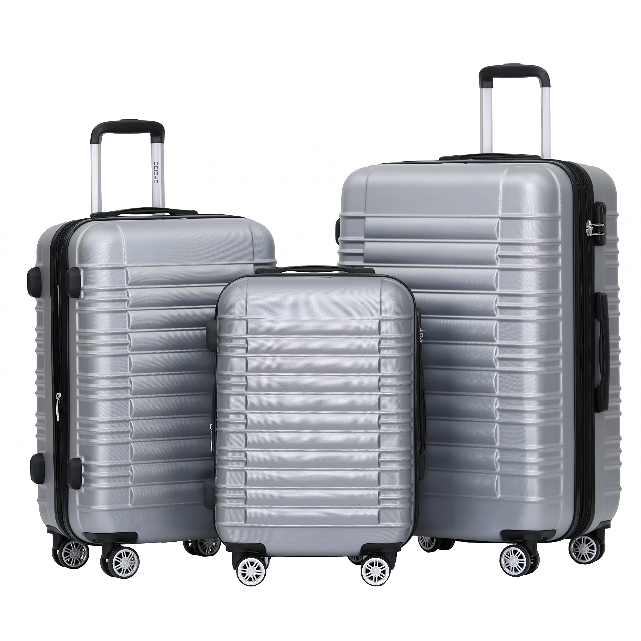 BEIBYE Kofferset 3-teilig Hartschale, Reisekoffer Set mit 4 Zwillingsrollen und Zahlenschloss, Erweiterbarer Trolley Koffer XL L M, Handgepäck Koffer, Hartschalenkoffer Set
