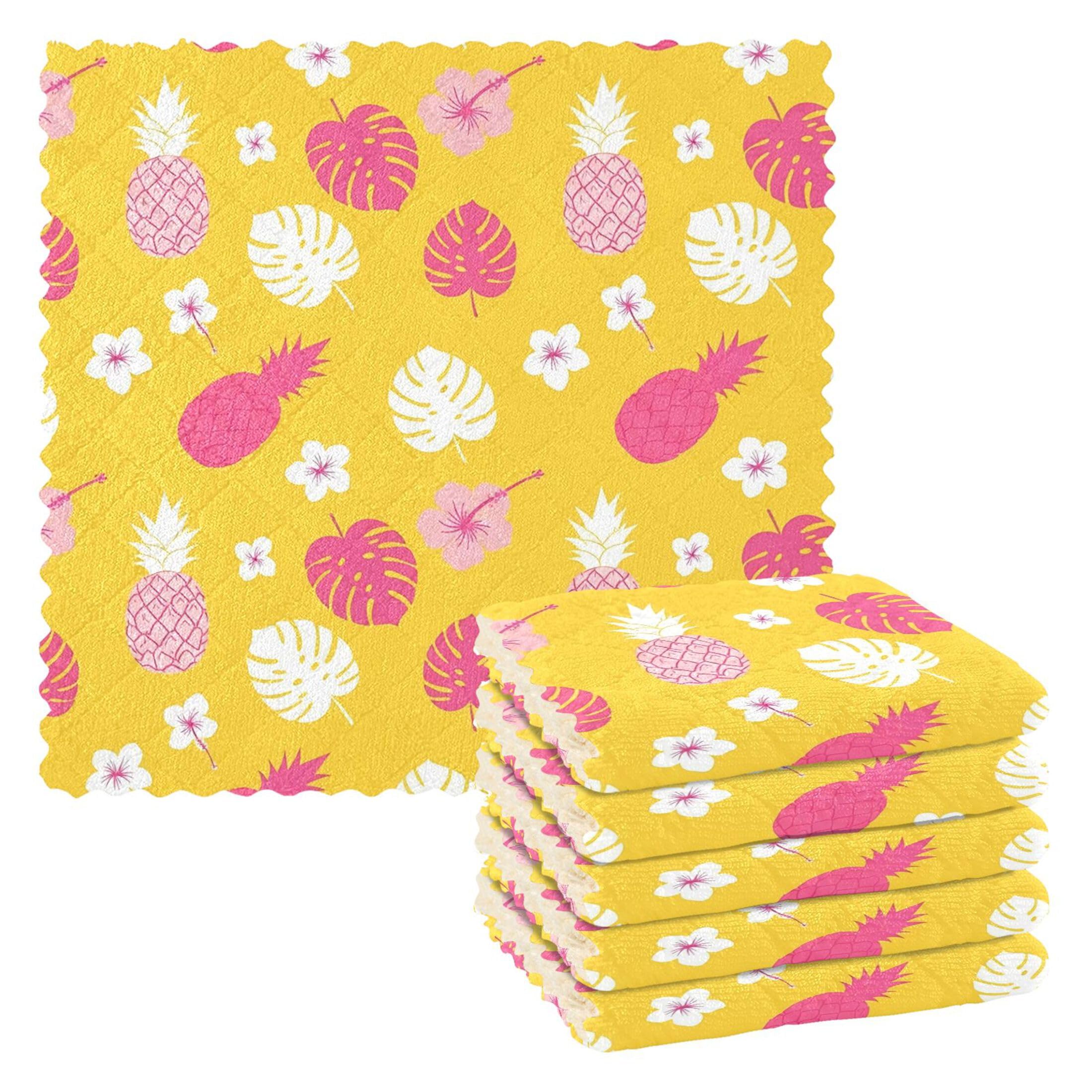 Fuauuyl Monstera Leaves Pineapples Kitchen Dish Towel Set of 6, Soft Absorbent Washable Cleaning Cloths Dish Rags Tea Bar Drying Towels, 11x11 In