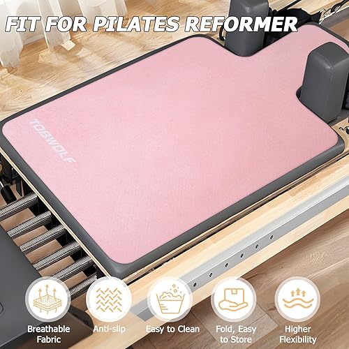 Miniatura 5 de TOBWOLF Toalla antideslizante para pilates reformer, 39 x 24 pulgadas, suave tapete de pilates para reformer con superficie de forro polar y