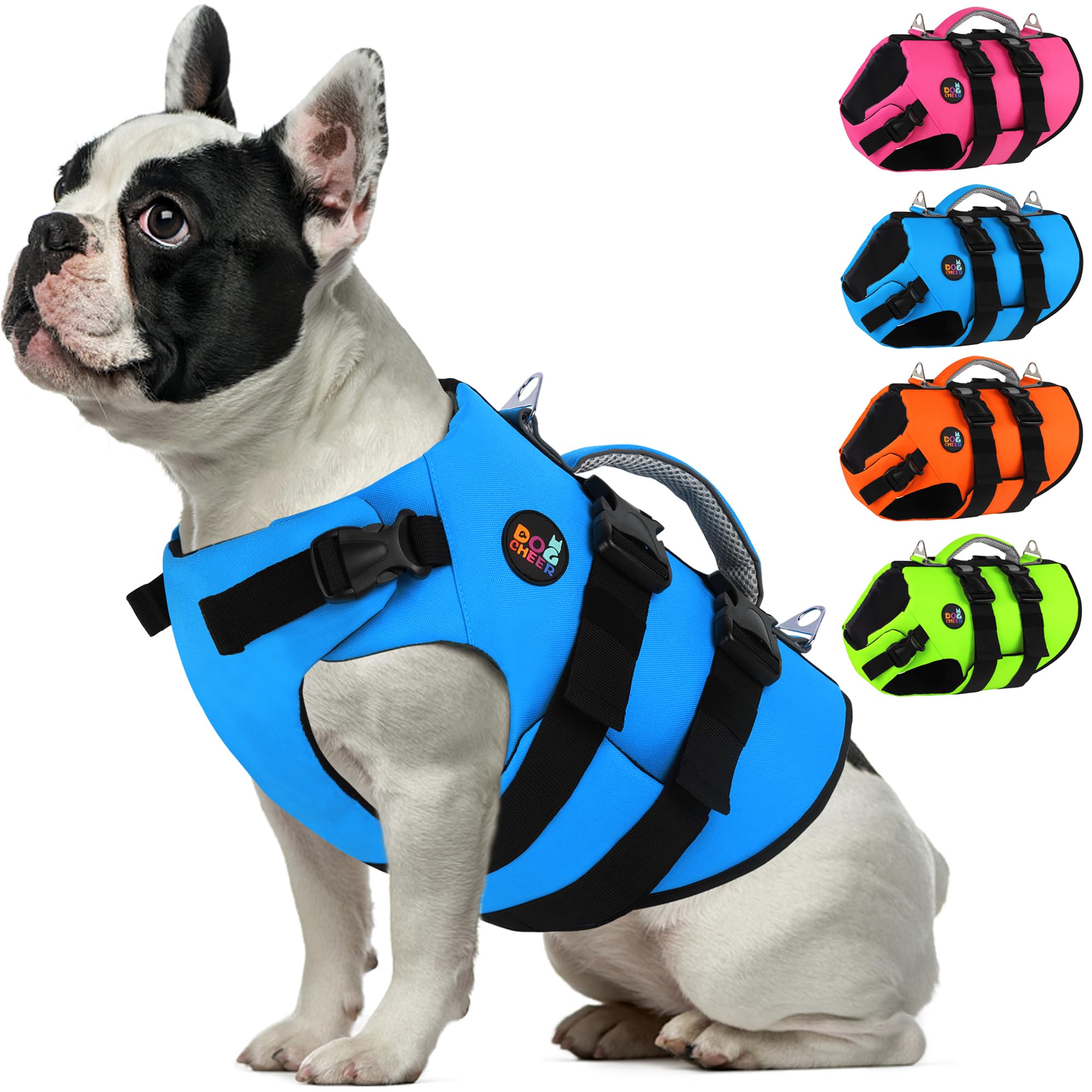 Dogcheer Dog Harness Life Jacket, High Buoyancy Neoprene Dog Life Vest for Swimming Boating, Adjustable Puppy Swim Vest Reflective Pet Float Vest for