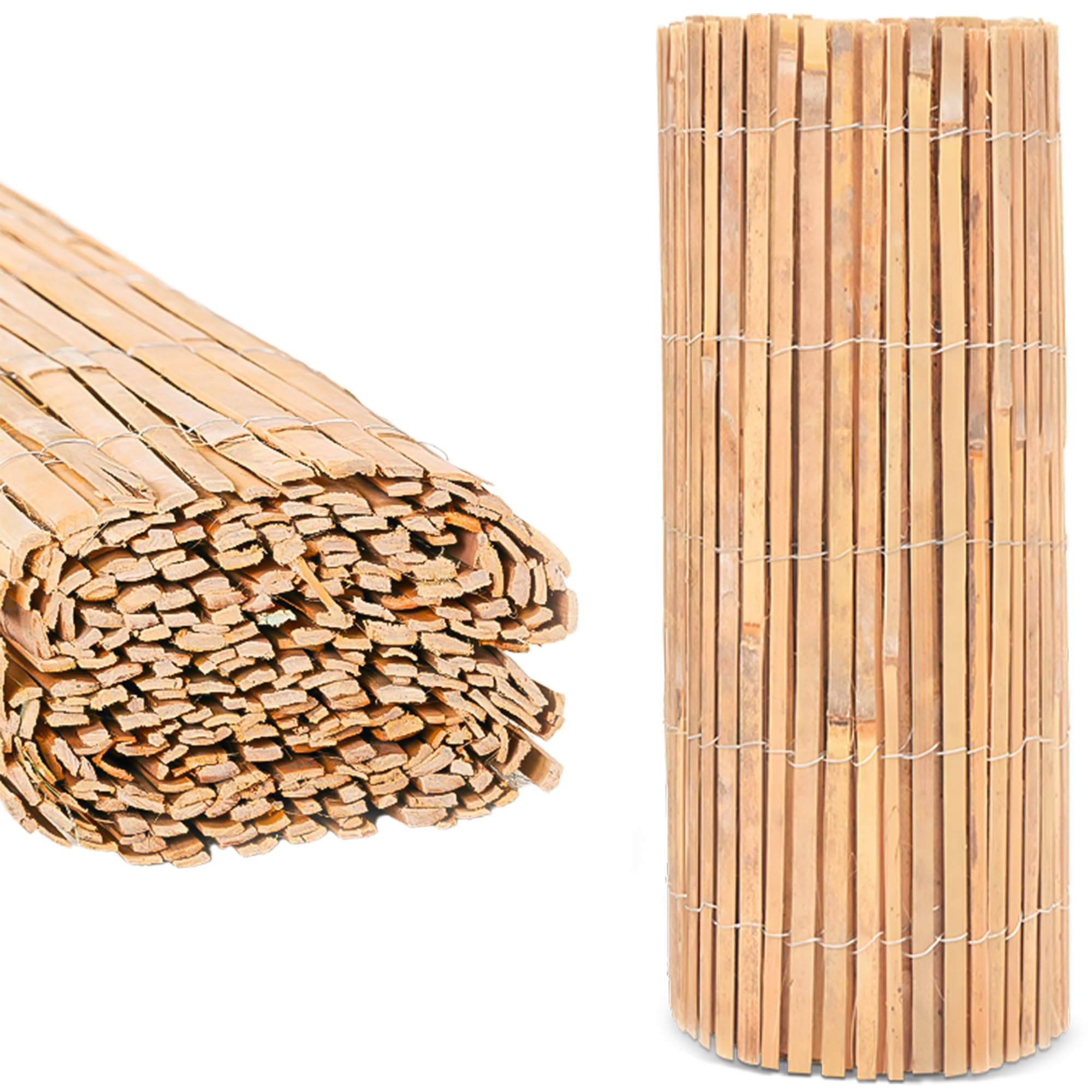 Blado Wood Natural Bamboo Slat Fence - Screening Slatted Roll For Garden Outdoor Wind/Sun Protection-Garden Privacy Shield-Fence Panel (H: 1.2M X L: 4M)