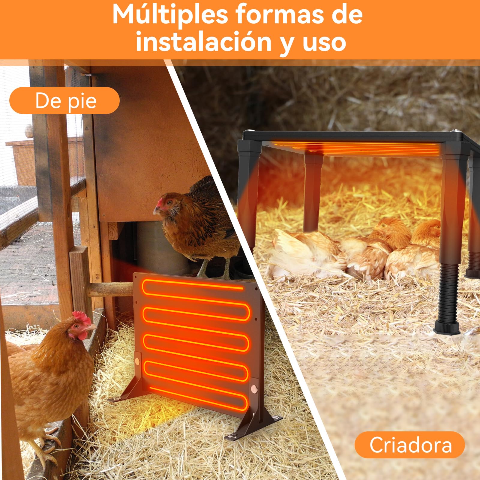 MQUPIN Calentador de Gallineror & Criadora de Pollitos 2-in-1, 120w Calefacción Doble Calentador de Gallineror, 5℃-80℃ Ajuste de Temperatura, 24H Temporizador Calefacción Gallinero para Pollos, Patos