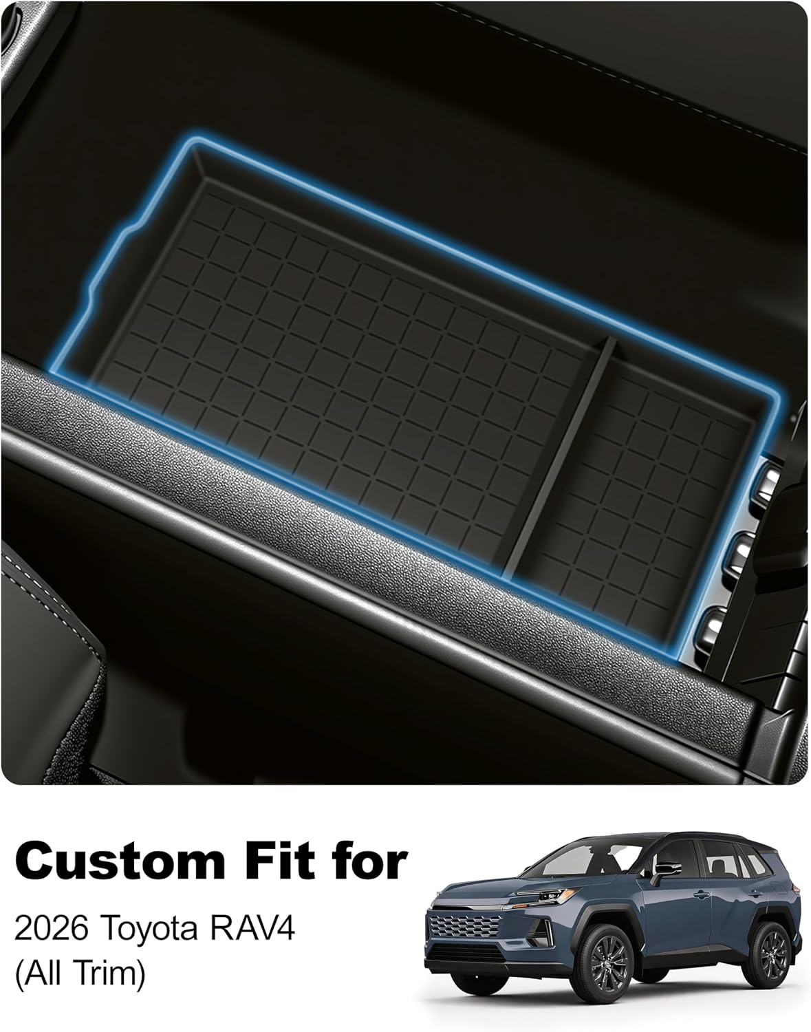 Center Console Organizer for 2026 Toyota RAV4, Secondary Armrest Tray for 26 RAV 4, Silicone Arm Rest Storage Box, Durable & Waterproof, Car Interior accessories for 6th RAV-4, New Driver Gifts, Black
