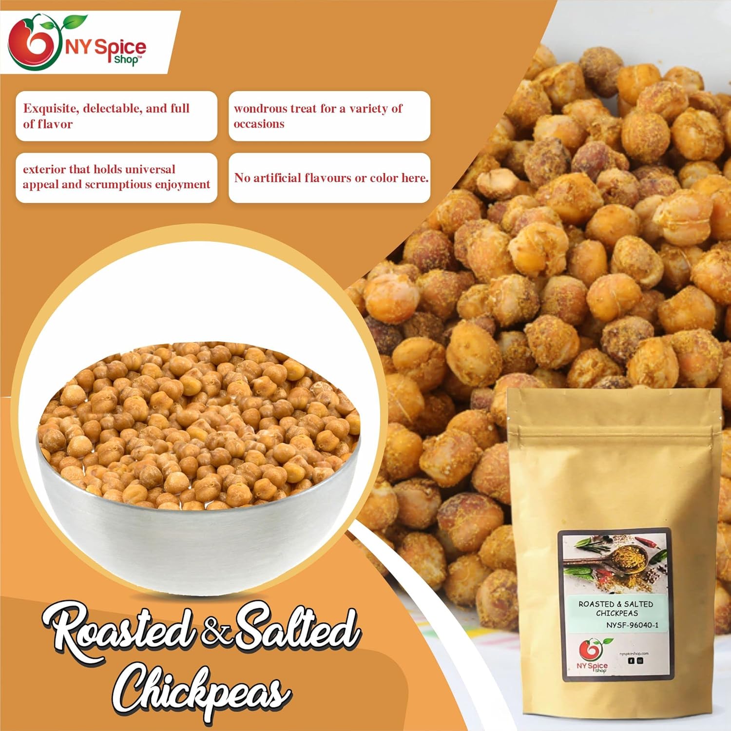 NY SPICE SHOP Garbanzos tostados y salados 3 libras. (libra) crujientes granos de garbanzo secos