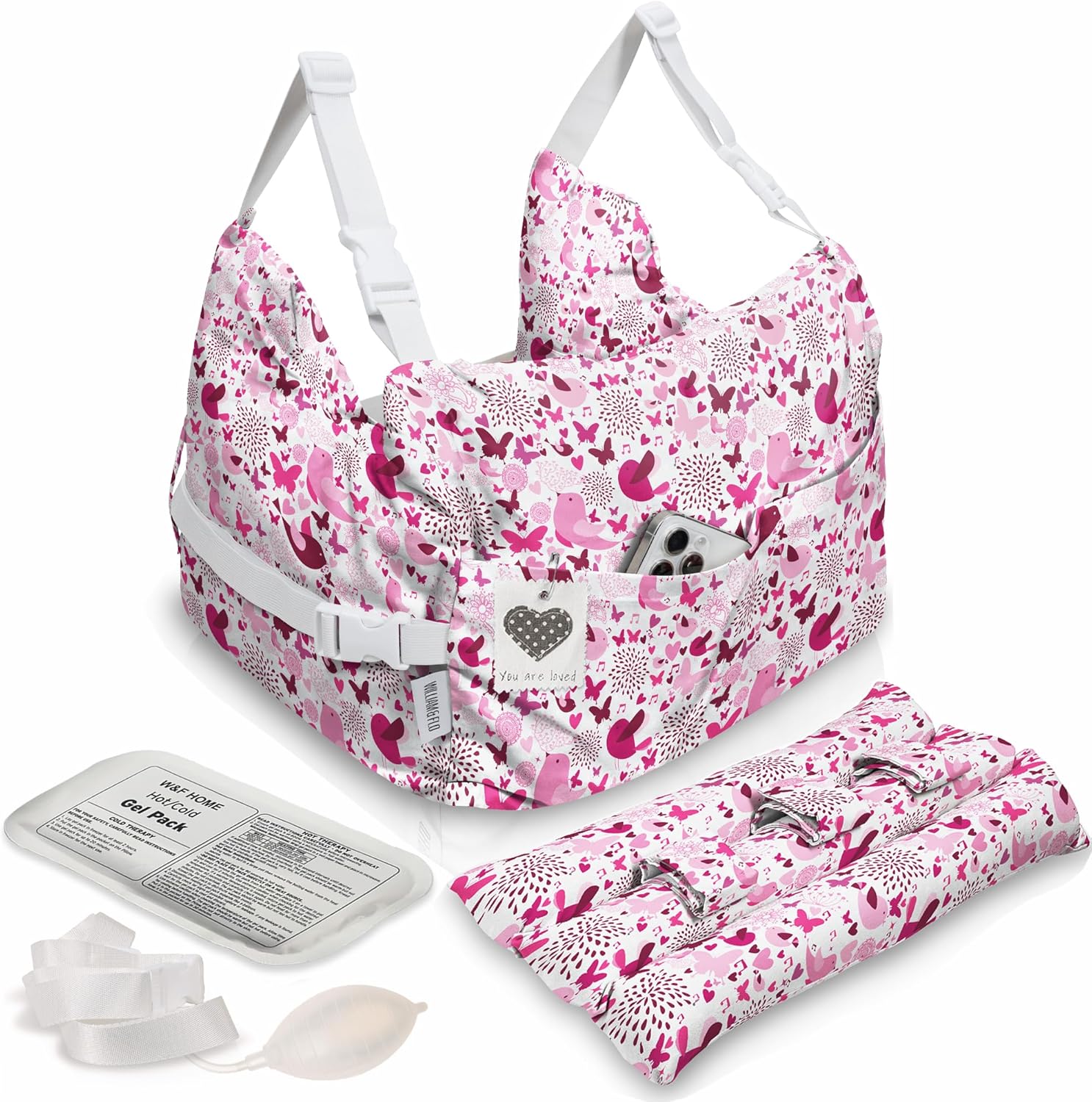 W&F HOME Mastectomy Pillow, Mastectomy Recovery Supplies, Post Mastectomy’s Must Haves, Breast Reduction Recovery Supplies, Open Heart Surgery Pillows, Breast Pillows for Sleeping - Pink Flower