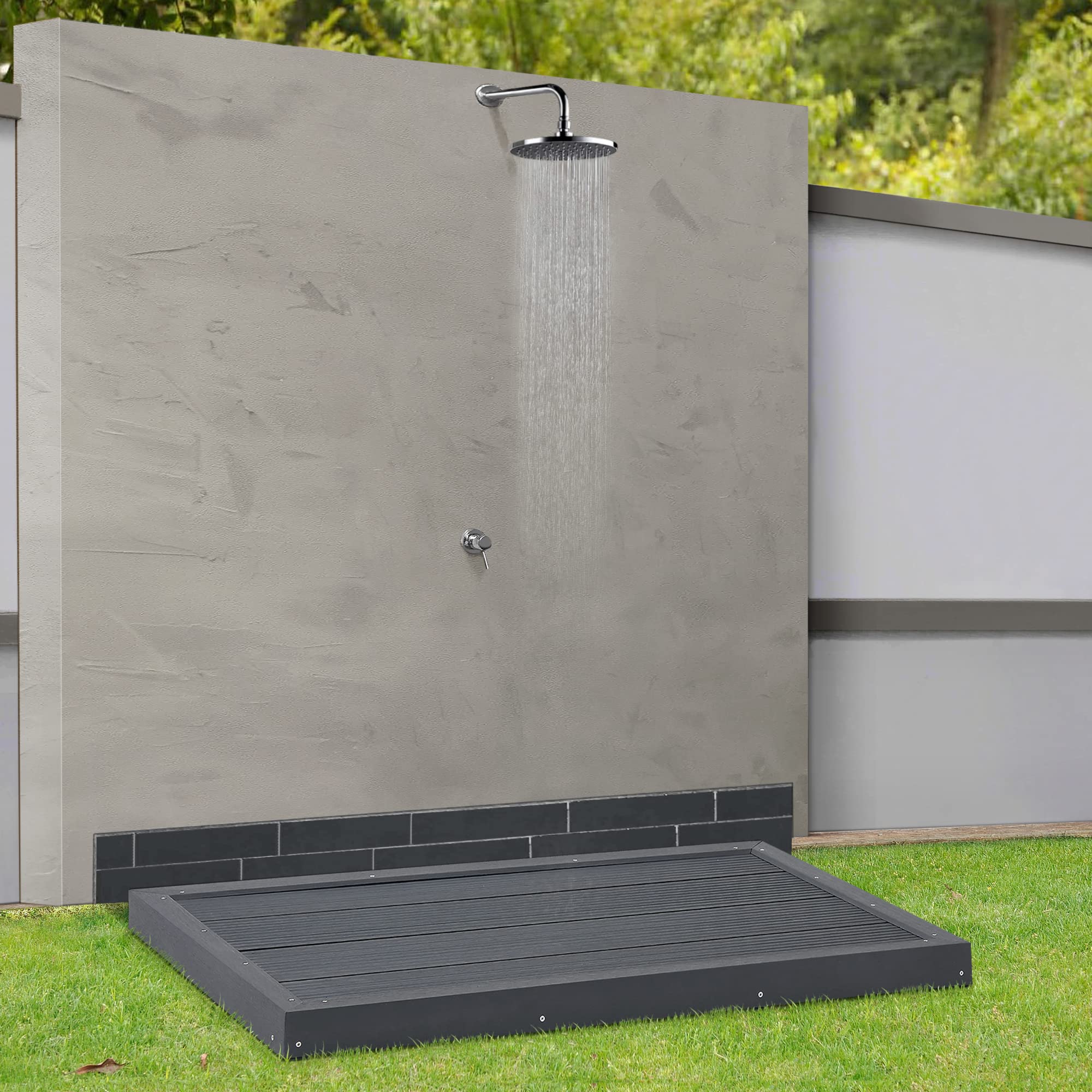 [en.casa] WPC Bodenplatte Nürtingen für Solardusche 101 x 63 x 6 cm Bodenelement für Gartendusche rutschfest Unterlage für Poolleiter Dunkelgrau