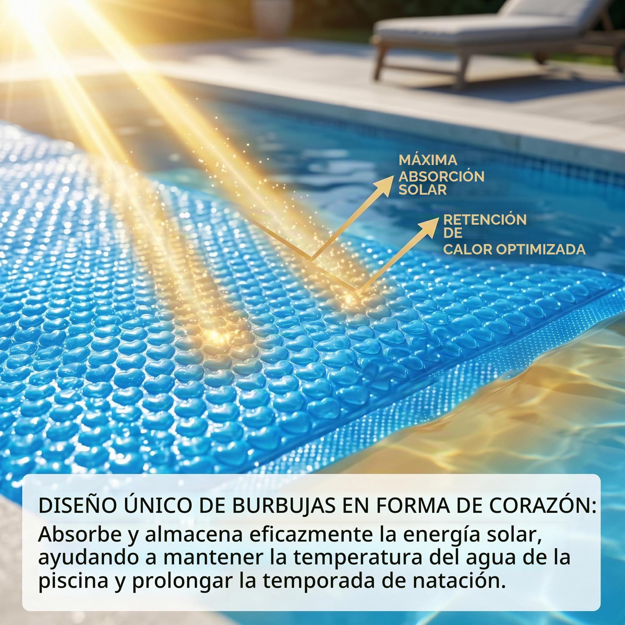 Cubierta Solar para Piscina elevada, Cubiertas solares rectangulares para Piscinas, Manta de PE de Burbujas en Forma de corazón para Piscina subterránea o elevada, 300x200 cm