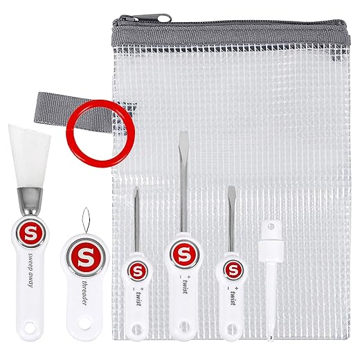 SINGER Machine Sewing & Maintenance Bundle - 7-Piece Set: 3-Piece Screwdriver set, Angled-Edge Lint Brush, Slant Tip Tweezers, & Serger Machine Needle Threader