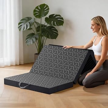 Foldable Mattress Twin,4" Trifold Mattress with Washable Cover & Non-Slip Bottom,Folding Mattress Comfort for Back Pain Relief,Tri Folding Mattress for Guest Floor Bed,Yoga,Camping,RV Travel