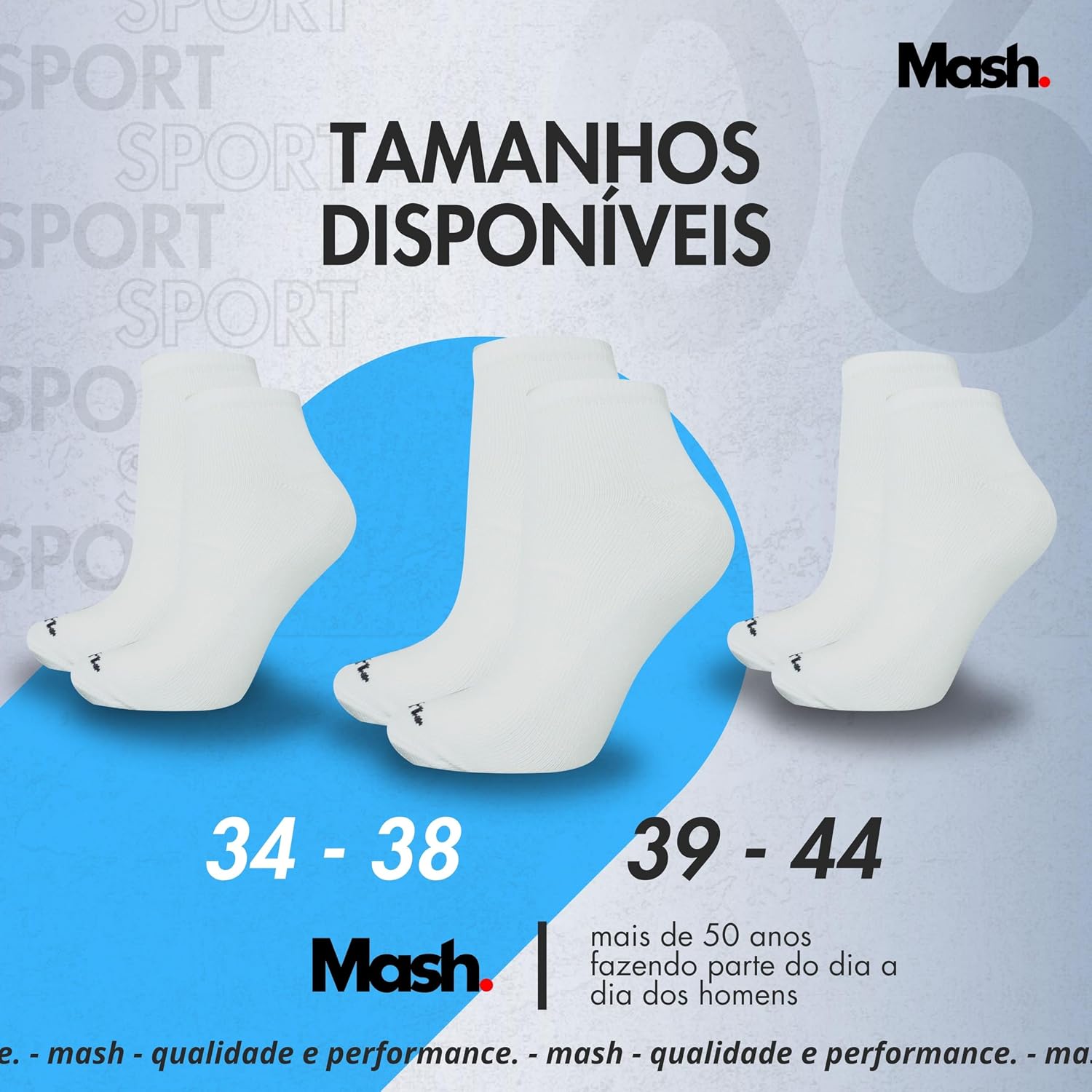 Kit 10 Pares de Meia Cano Curto Esportiva Fina Algodão Mash