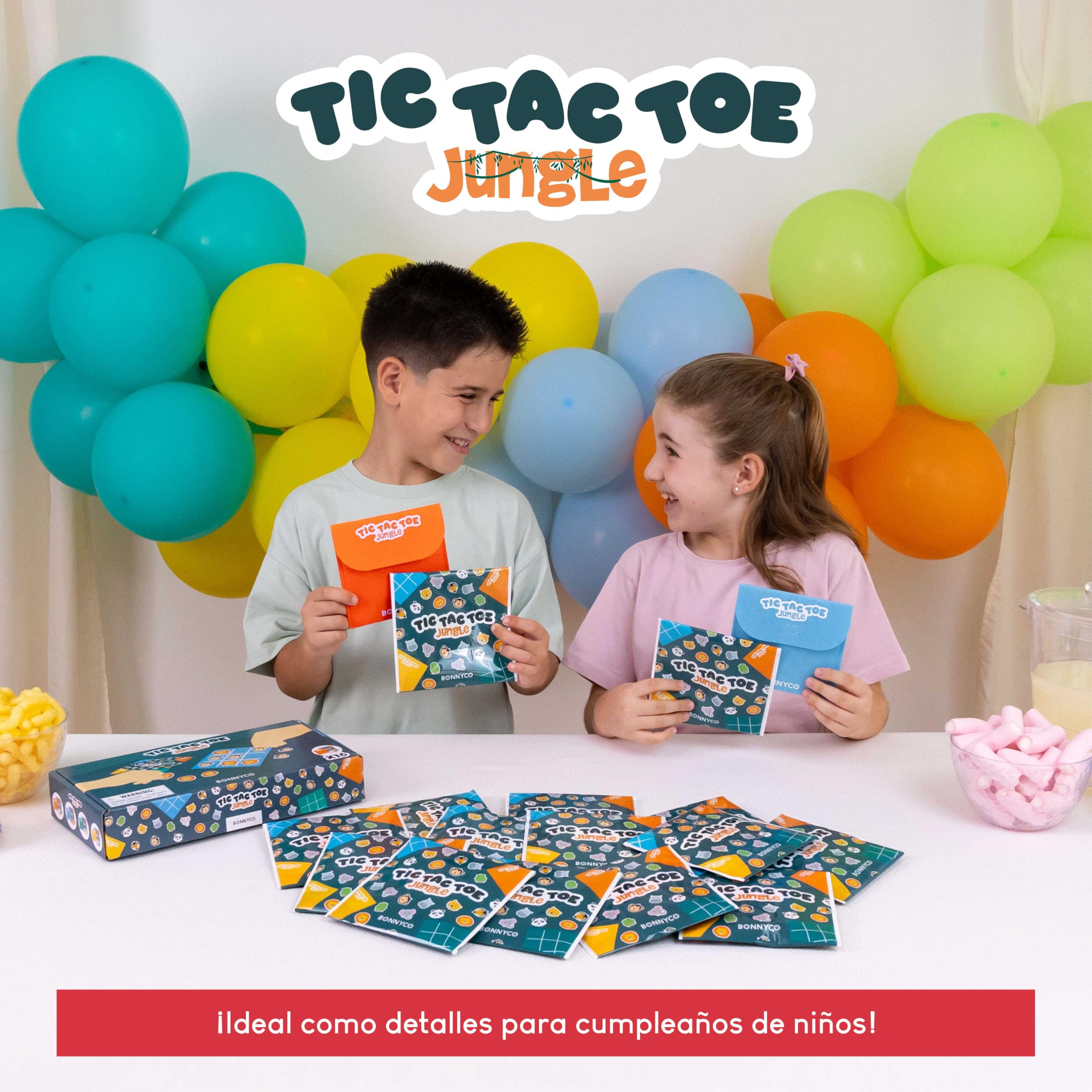 BONNYCO Tres en Raya Niños de Animales, Pack 16 Regalos Cumpleaños Niños Colegio. Detalles Cumpleaños Infantil, Relleno Piñata Regalitos Invitados. Regalos Alumnos Primaria, Mini Juegos 3 en Raya