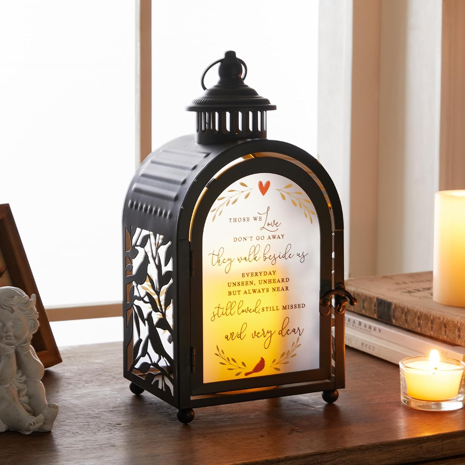 WOODEXPE Sympathy Gift Memorial Gift for Loss of Loved One Memorial Lantern with Flickering LED Candle and Remote Control - Those We Love (Black) - Image 6