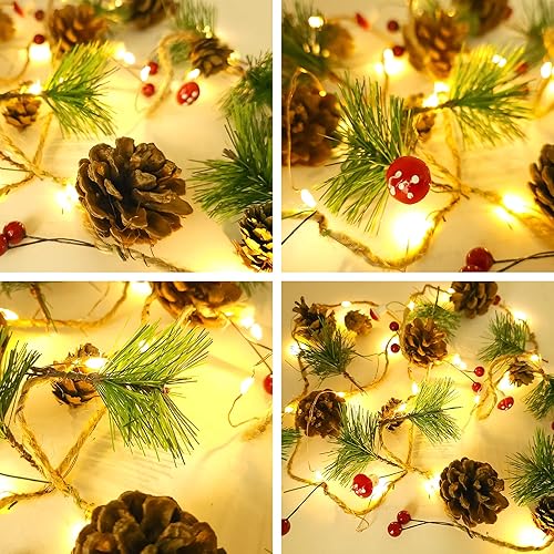Miniatura 4 de KatchOn, Guirnalda de luces de Navidad, 20 LED - 7 pies, funciona con pilas, luces de piña roja para decoraciones de fiestas de Navidad  Cadena de