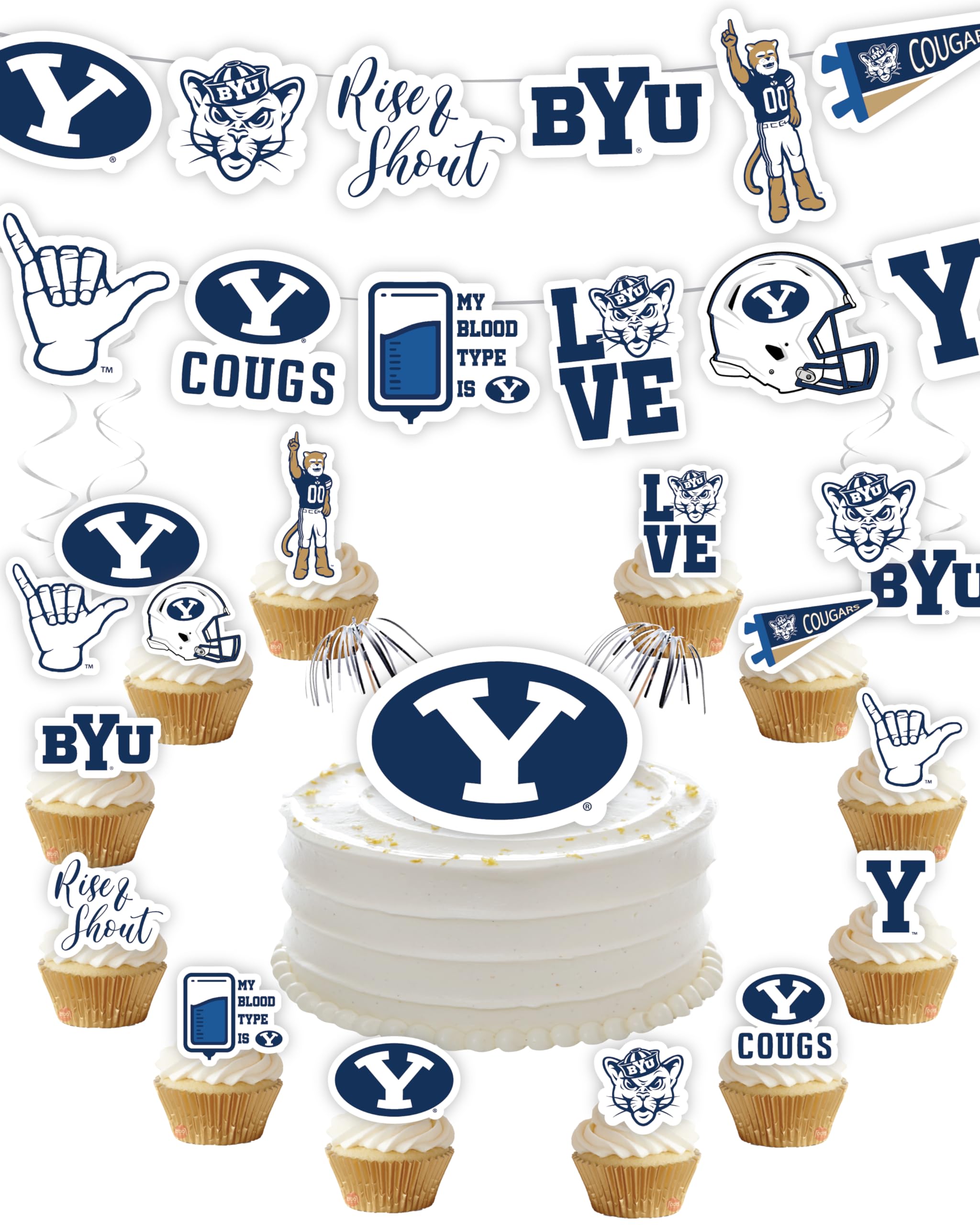BYU Cougars Party Supplies (42 Pcs) BYU Party Decorations for Football, Birthday, Graduation Party and Cake Decor