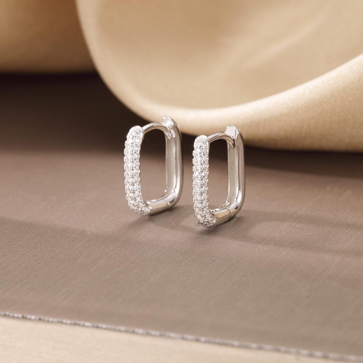 Reffeer Solid 925 Sterling Silver CZ U Hoop Earrings for Women Teen Girls Small Chunky Hoop Earrings U Thick Huggie Earrings