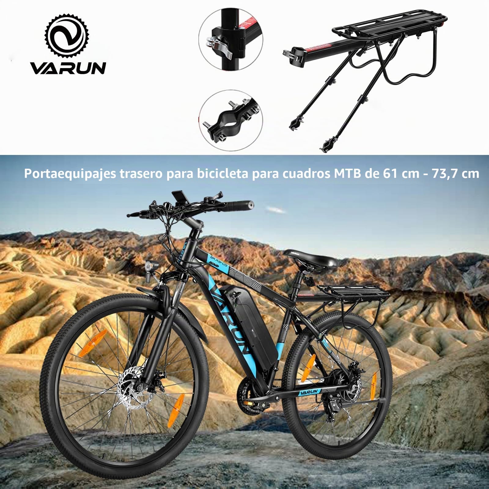 VARUN Portaequipajes para Bicicletas de Montaña, Portaequipajes Universal de Aluminio para Bicicletas de Montaña de 24-29 Pulgadas