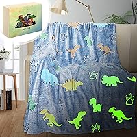 Vista 21 de TEHALK Manta de dinosaurio para niños y niñas, mantas que brillan en la oscuridad, mantas de forro polar suave para niños, manta de bebé