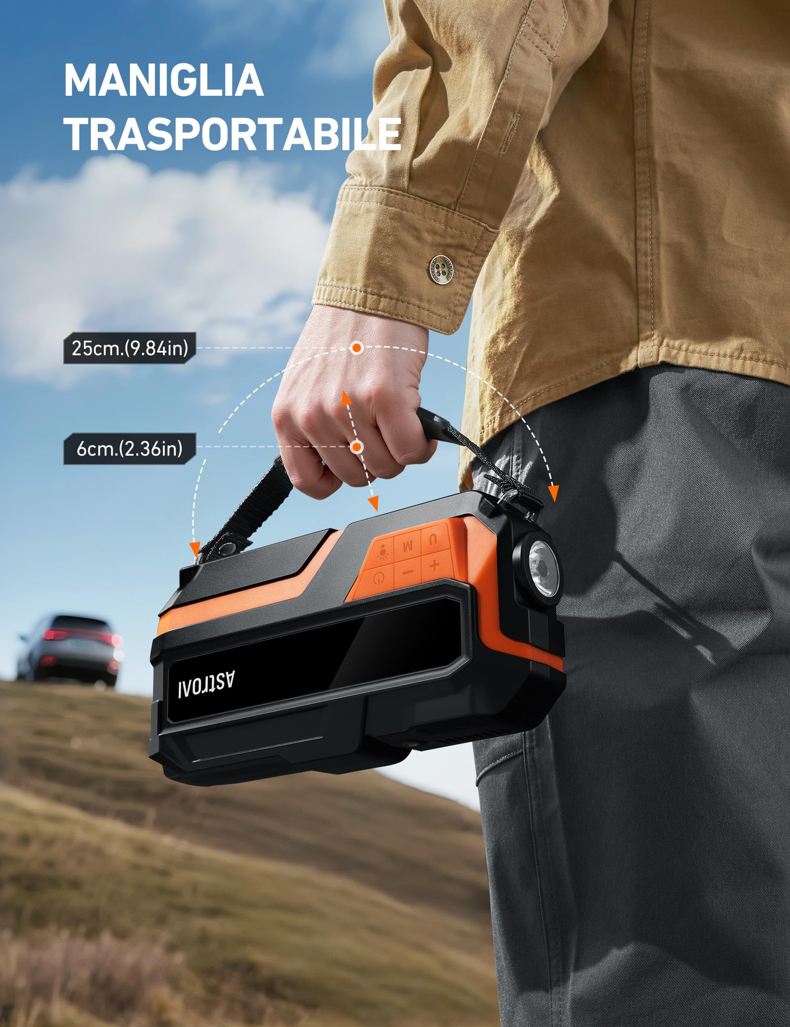 AstroAI MF16 Booster Avviamento 8000A & 150PSI Compressore Aria Portatile, Avviatore di Emergenza per Auto/Moto (10L Benzina/8L Diesel) con Torcia LED&Display