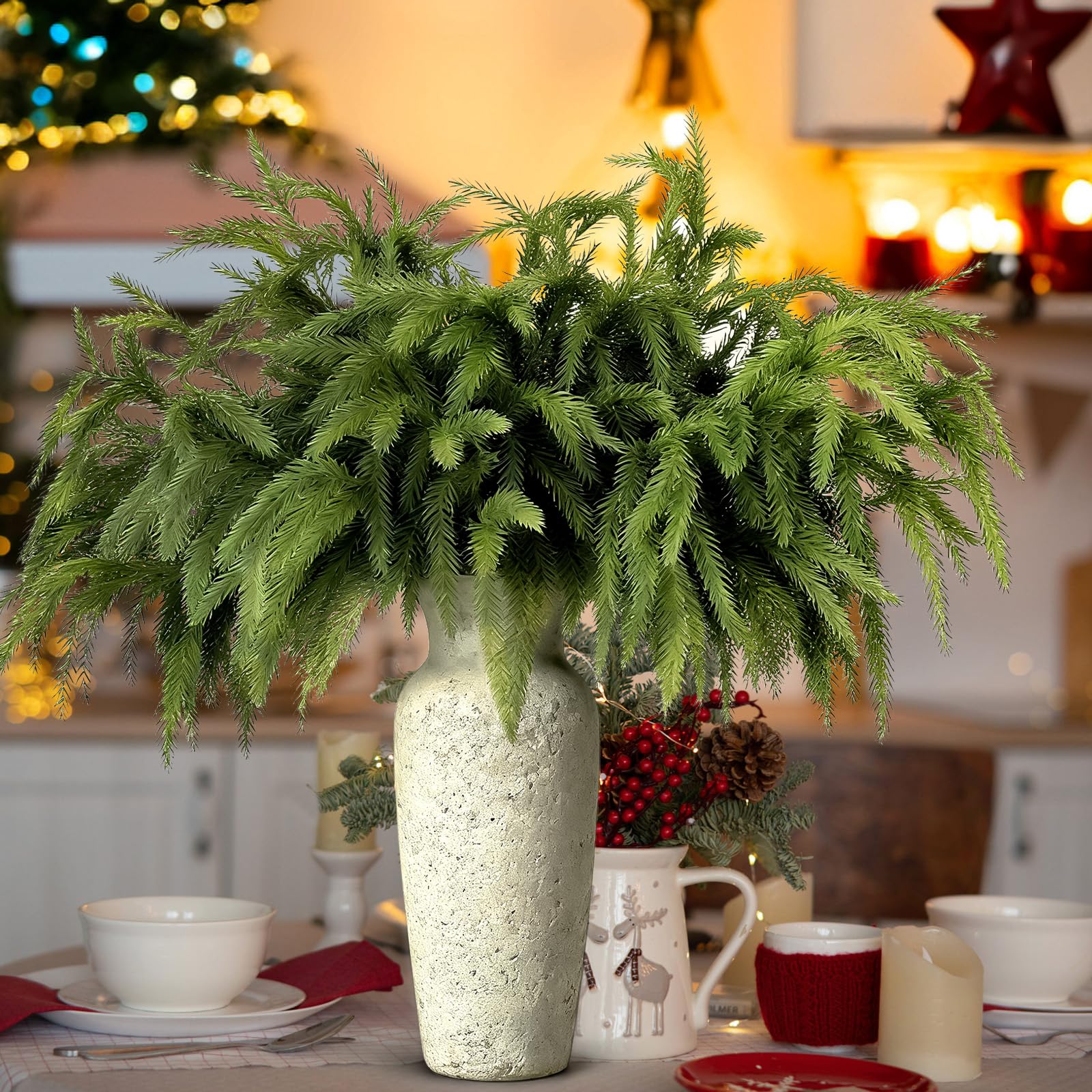 Norfolk-Kiefernzweige für Weihnachten, 71,1 cm, 8 Stück, Norfolk-Kiefer, künstliche Weihnachtszweige für Weihnachten, Innen- und Außenbereich, Heimdekoration