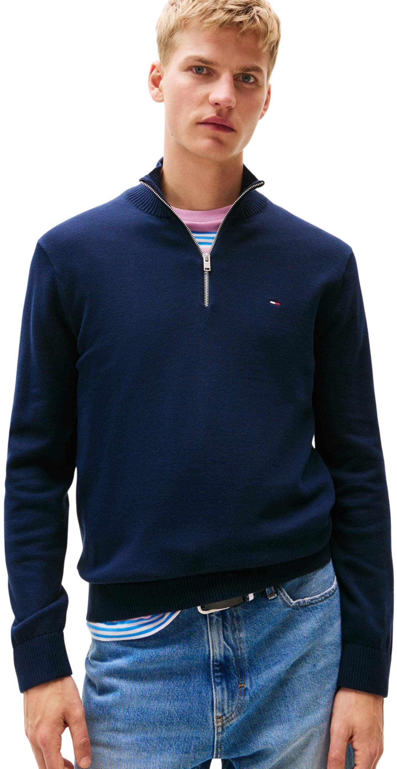 Tommy Jeans Mens TJM SLM Light ¼ SWTR Ext Dm0dm21654 Half Zip Sweater, Blue (Dark Night Navy), M UK