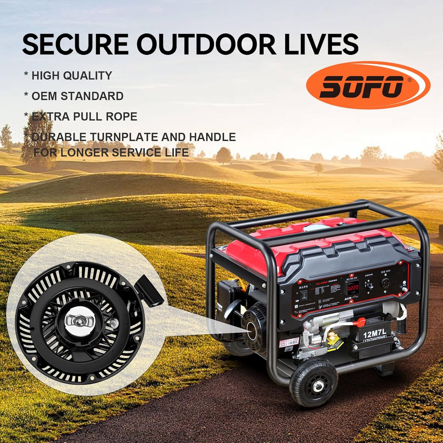 SOFO Pull Start Assembly Compatible with Briggs and Stratton 420cc 13.5hp Engine XR13.5 2100 Series Recoil Starter Generator Pressure Washer Pull Cord Replace 797747