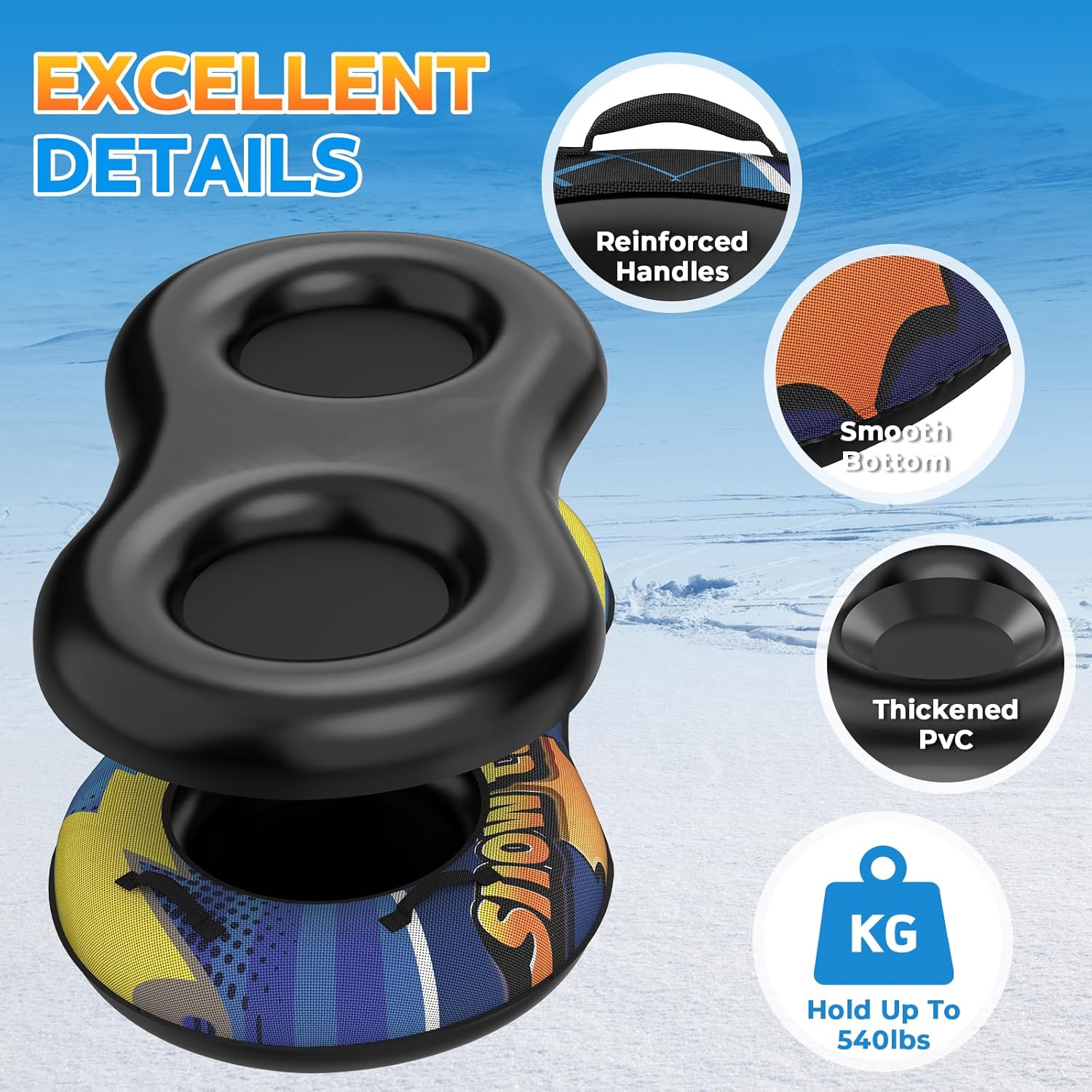 Inflatable Snow Tube Sled 48 Inch, Heavy Duty Winter Sledding & Snow Tubing Equipment for Adults with Thickened Material and Canvas Cover