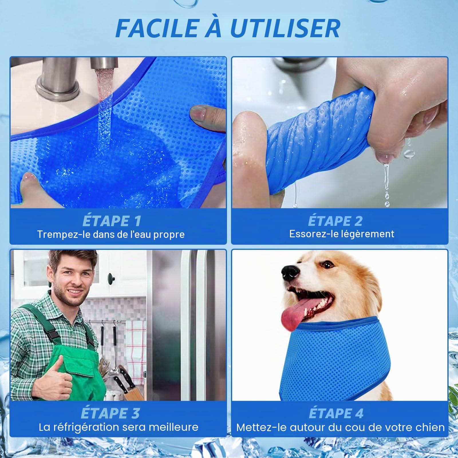 Lancry Écharpe rafraîchissante, collier de refroidissement respirant pour animaux de compagnie pour chiens, écharpe de détente instantanée pour animaux de compagnie, été, plein air, refroidisseur de