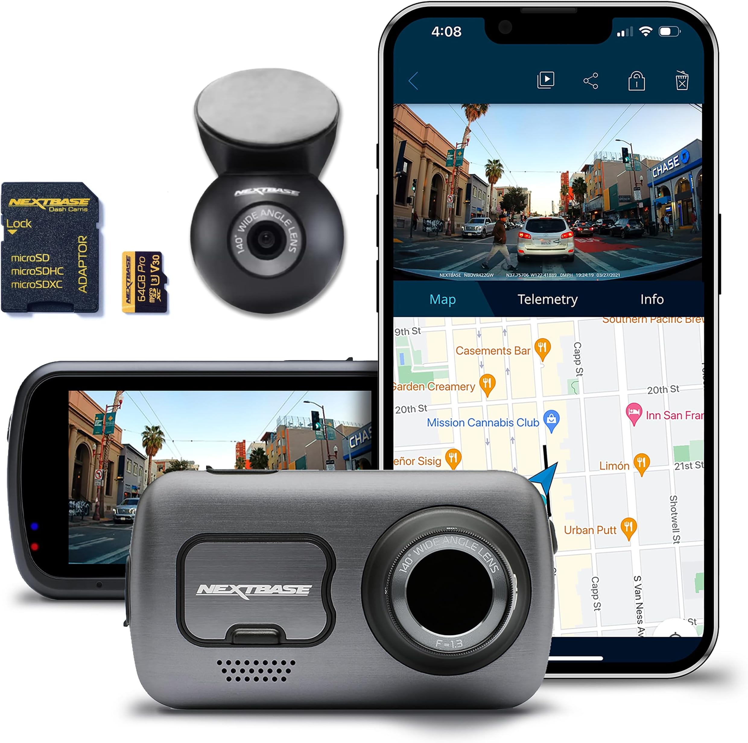 622GW Dash Cam with Rear Window Cam & 64GB Micro SD Card Bundle - True 4K 30fps UHD Recording Dash Cam, Wi-Fi, GPS, Bluetooth, Alexa Enabled, Image Stabilization, Parking Mode